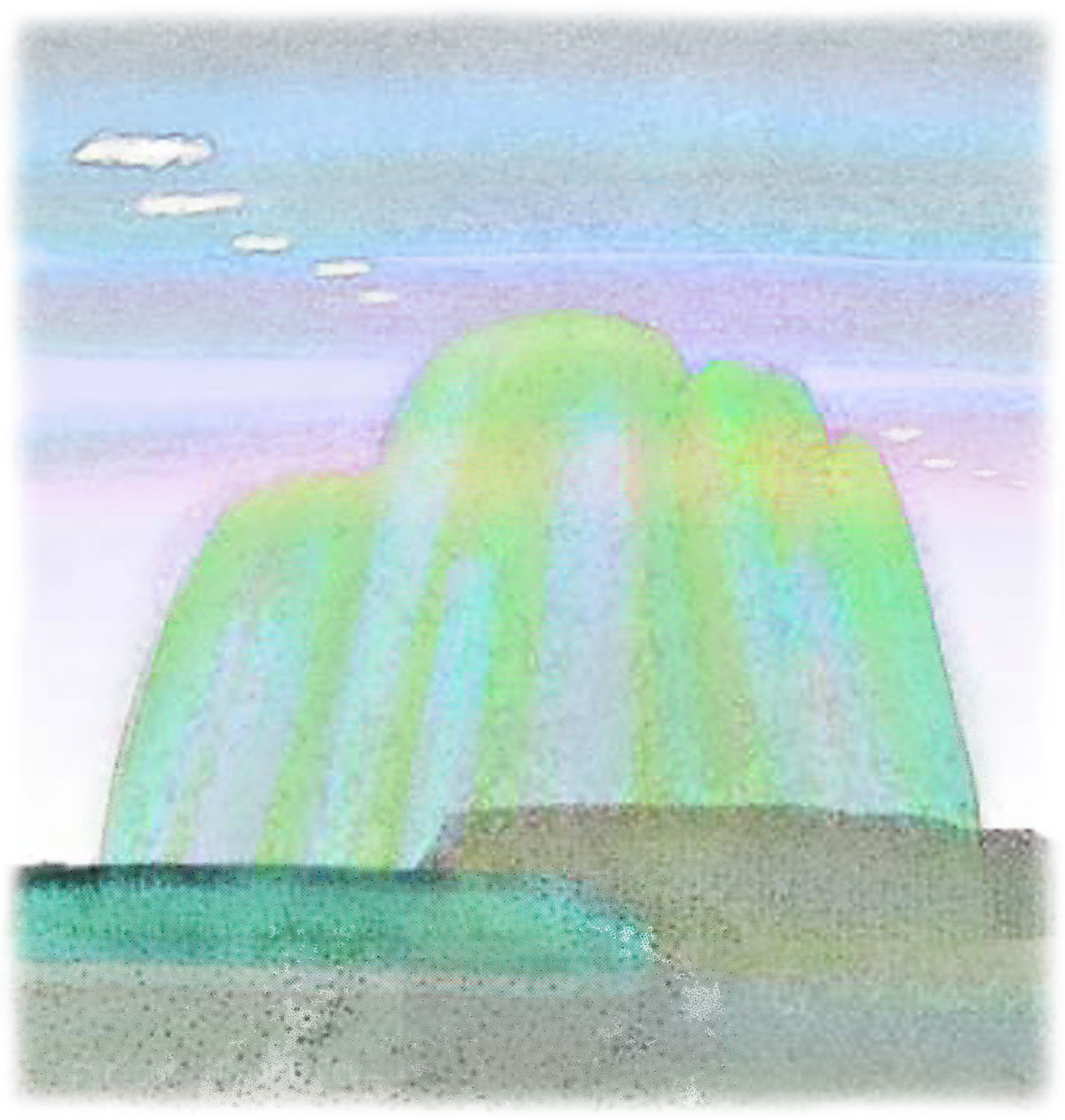 江口真代のpdf絵本「クルル村の虹の湖」「西の山」の絵