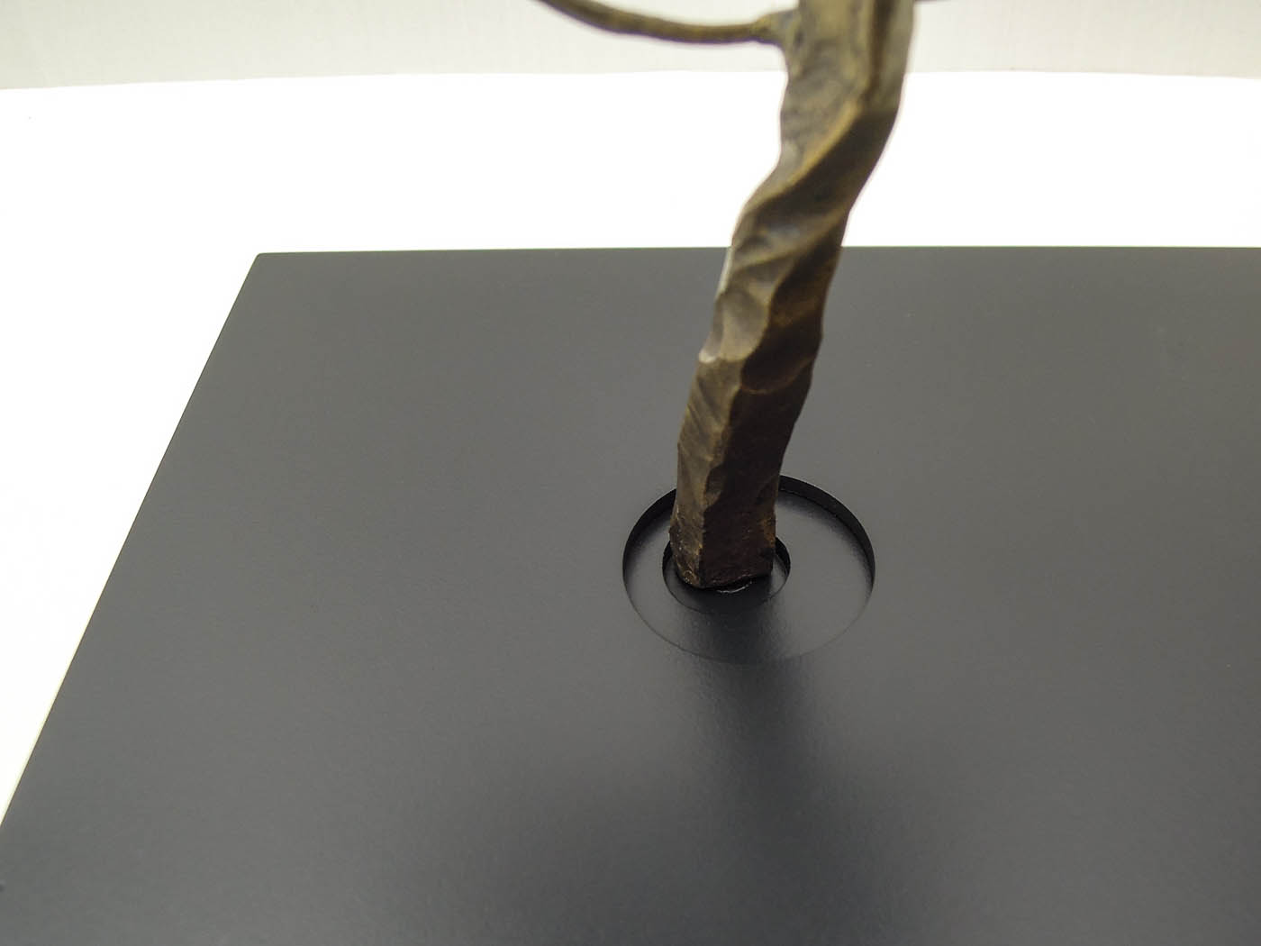 グリーンドラムという植物をモチーフにデザインした鉄のオブジェ、彫刻作品です。 葉の大きさに大小をつけて幾何学的に散らしました。ベースの表現。